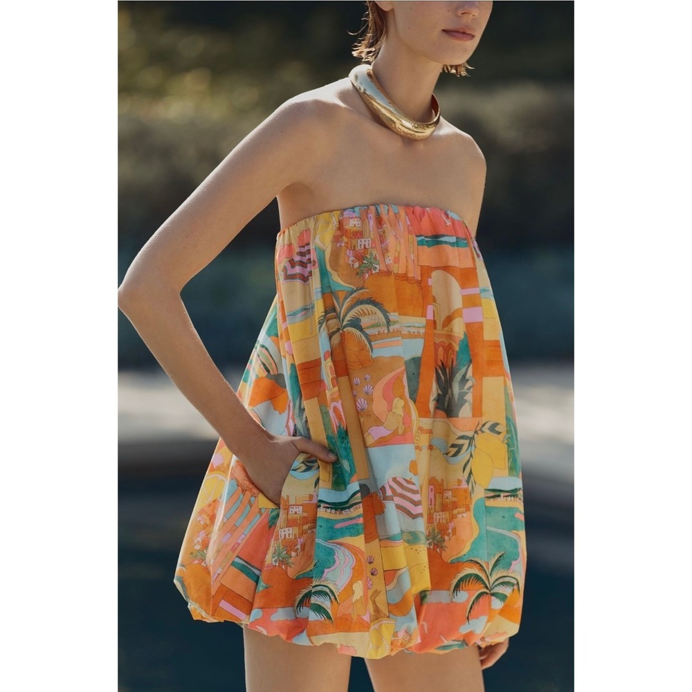 Show Me Your Mumu Beverly Bubble Hem Dress L Orange/Yellow Vacation Resortwear